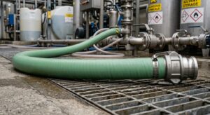 Tubo flessibile verde per trasporto di solventi in ambiente industriale