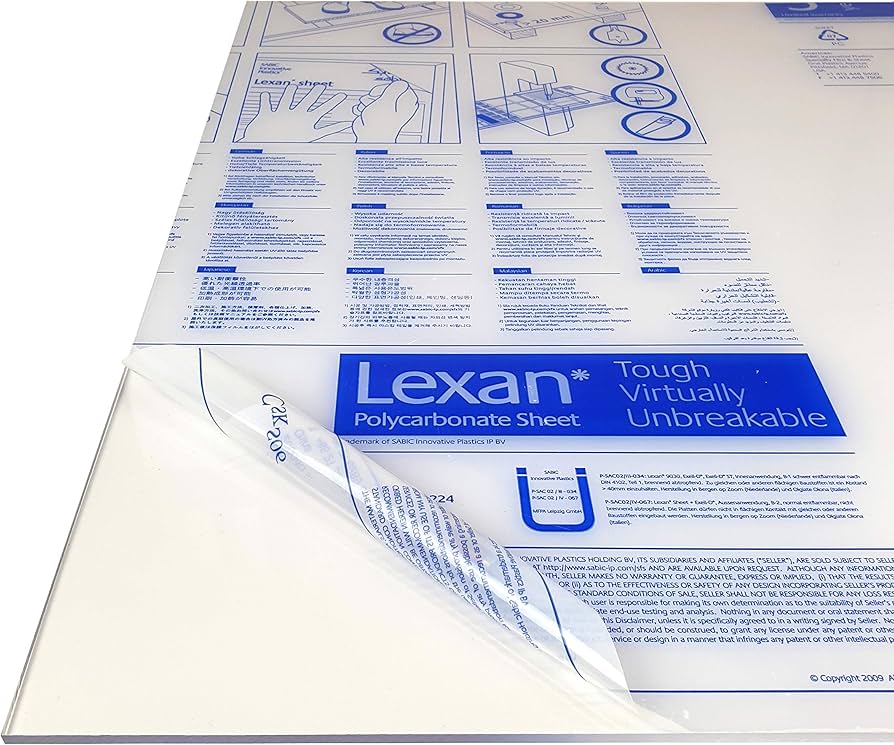 Foglio di policarbonato Lexan con istruzioni e specifiche tecniche